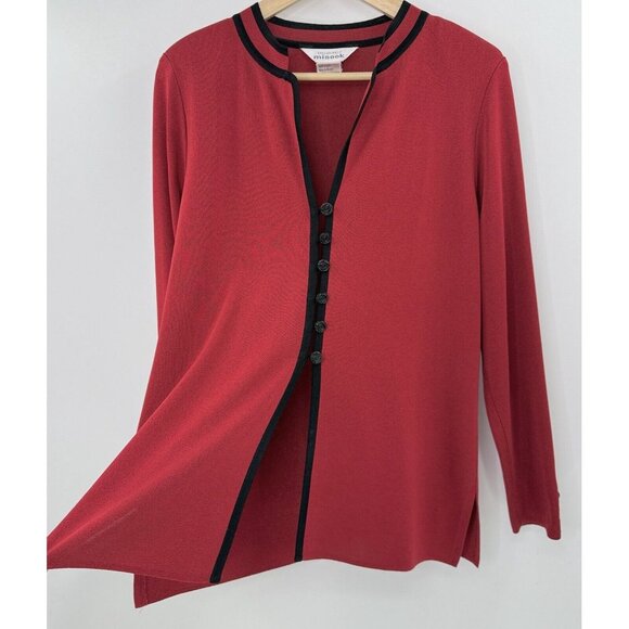 Exclusively Misook Knit Red Acrylic Rose Button Cardigan,Shoulder Pads,Mature M - Picture 5 of 12